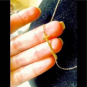 14kt Yellow Solid Gold Sideways Cross 585 Italian Made in Italy Necklace